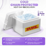 PeptidePower temperature-controlled DHL EPS thermal box 2-7°C cold chain protected EU shipping