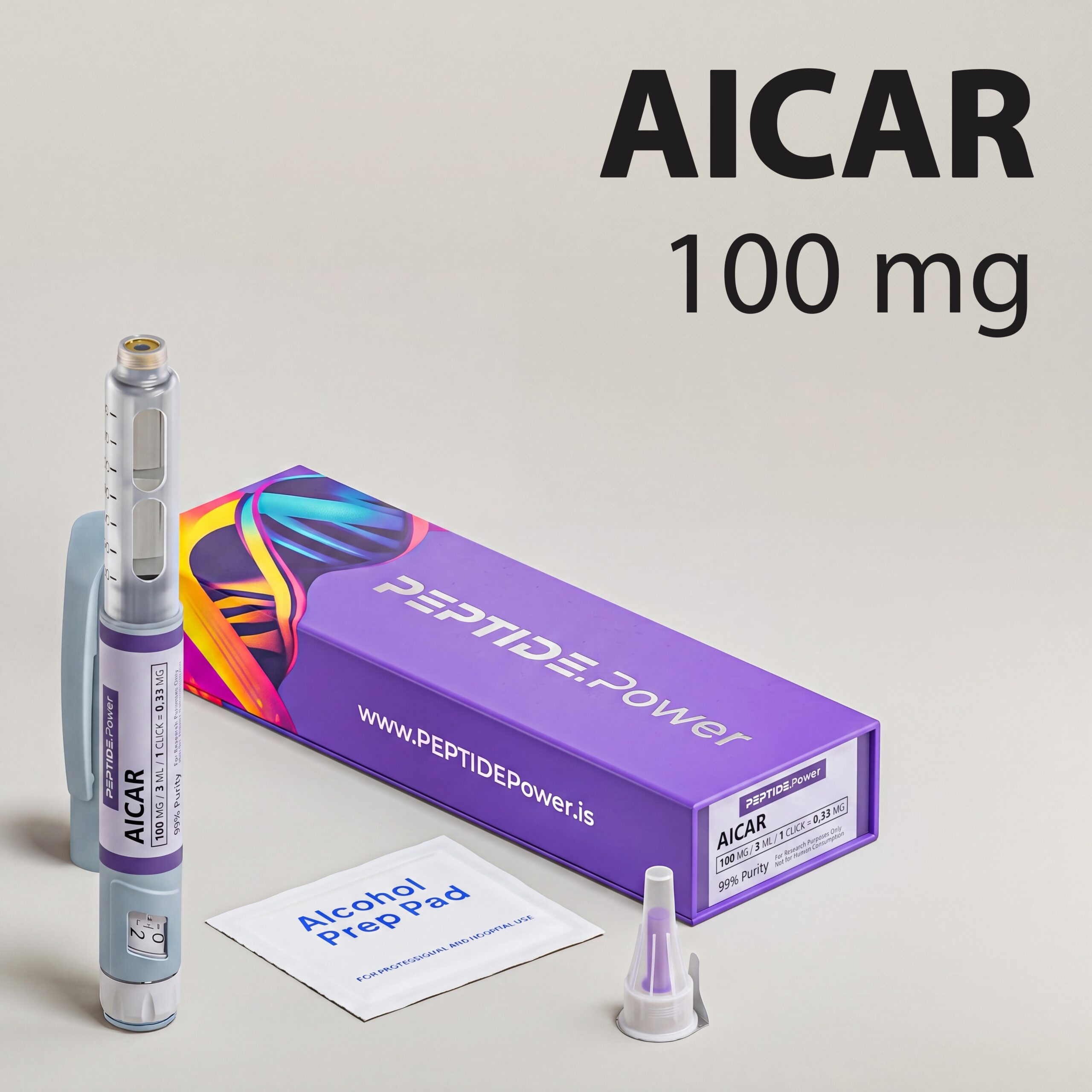 AICAR - PEPTIDE.Power AICAR: 100 mg - Pluma de Péptido de Investigación Premezclada, 99%+ Pureza (CoA) | PEPTIDE.Power
