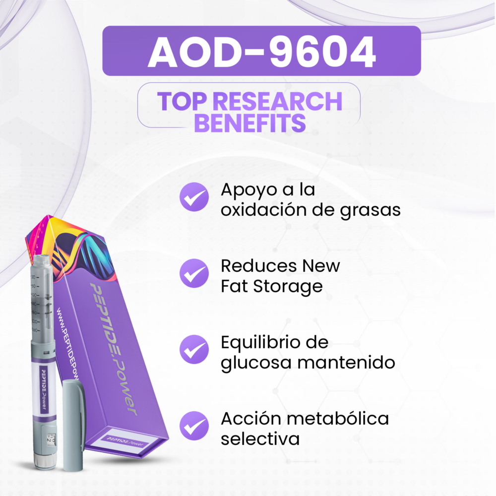 AOD-9604 Beneficios: Apoyo a la oxidación de grasas, Reduces New Fat Storage, Equilibrio de glucosa mantenido