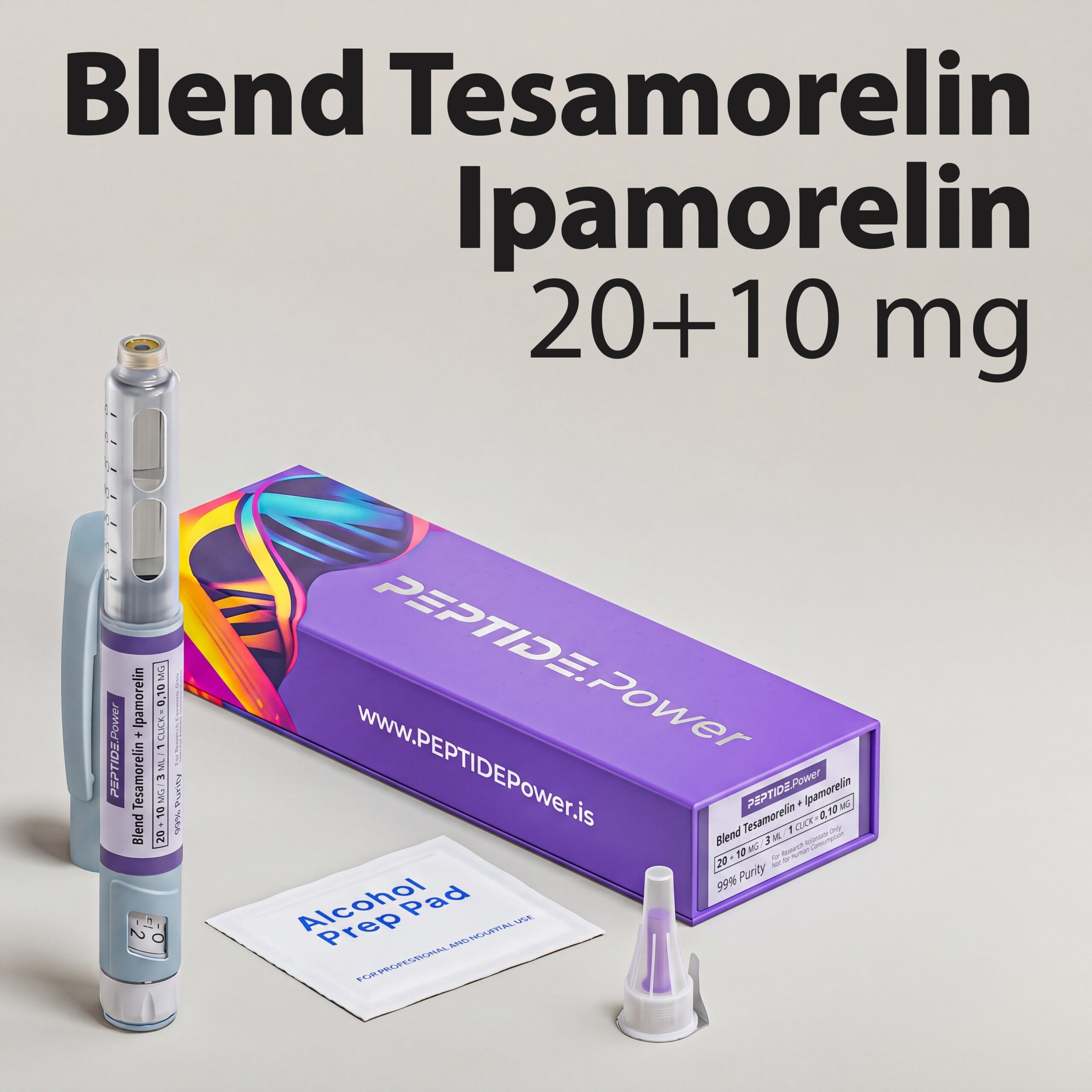 Blend Tesamorelin + Ipamorelin - PEPTIDE.Power Blend Tesamorelin + Ipamorelin: 20 mg + 10 mg - Pluma de Péptido de Investigación Premezclada | PEPTIDE.Power