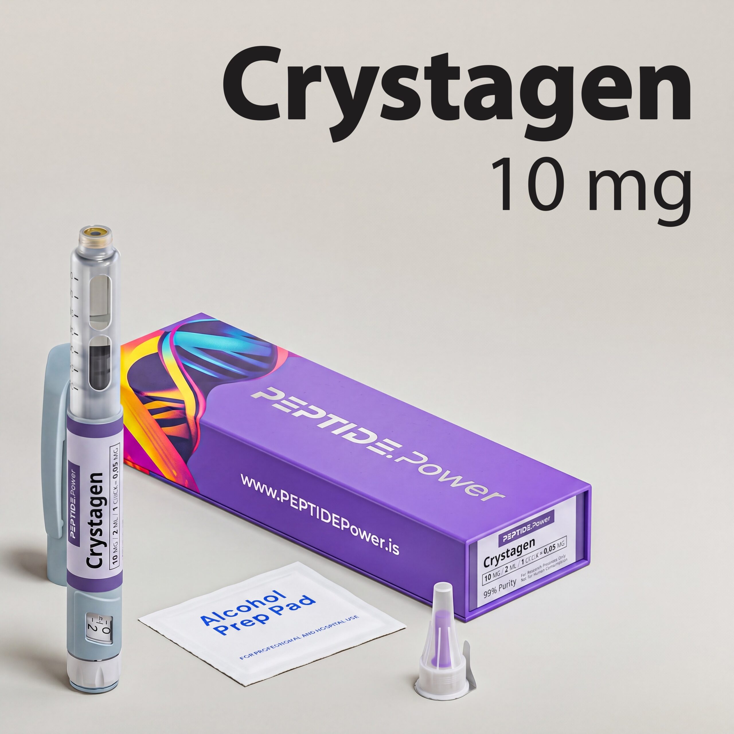 Crystagen - PEPTIDE.Power Crystagen: 10 mg - Pluma de Péptido de Investigación Premezclada, 99%+ Pureza (CoA) | PEPTIDE.Power