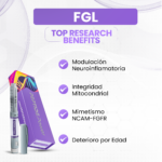 FGL Beneficios: Modulación Neuroinflamatoria, Integridad Mitocondrial, Mimetismo NCAM-FGFR, Deterioro por Edad