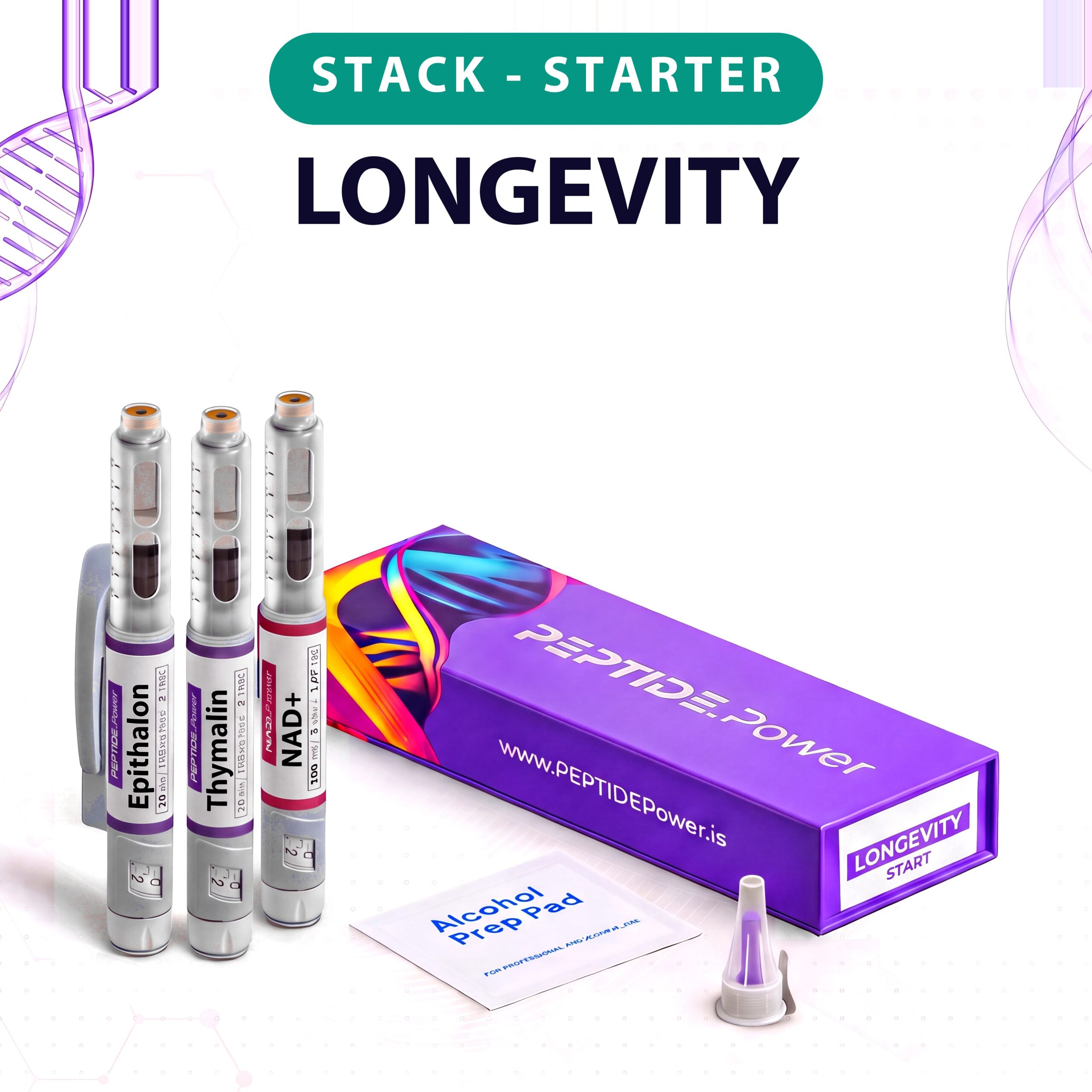 Longevity - Start - PEPTIDE.Power Longevity - Start - Pluma de Péptido de Investigación Premezclada, 99%+ Pureza (CoA) | PEPTIDE.Power